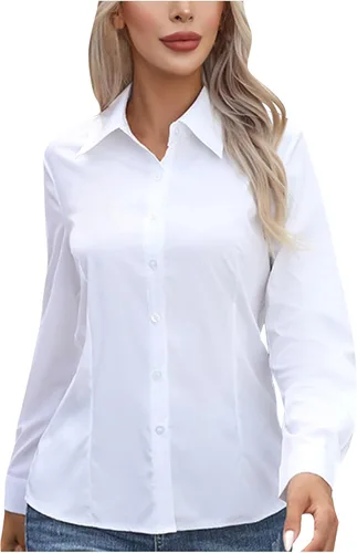 Miniatura 8 de Camisas de vestir con botones para mujer, camisas de vestir sin arrugas, manga larga, cuello para oficina, trabajo, blusas formales