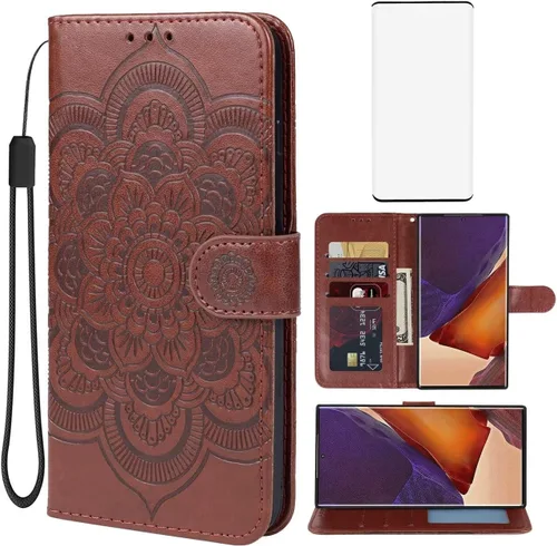 Funda para Galaxy Note 20 Ultra, SM-N986U - Funda tipo cartera con protector de pantalla de vidrio templado, funda de cuero con soporte para tarjeta
