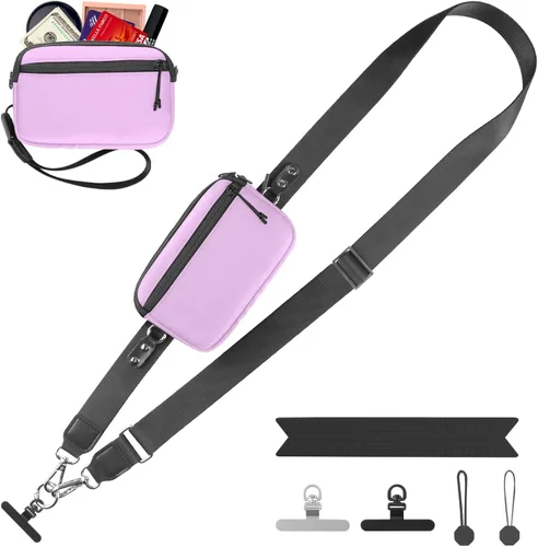 Miniatura 10 de YFWE Correa de clip and go para teléfono con cartera cruzada, cordón ajustable para teléfono con cartera RFID desmontable, correa universal
