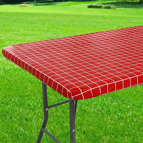 Miniatura 39 de Mantel redondo de vinilo de 36 a 44 pulgadas, mantel elástico impermeable con reverso de franela, mantel de plástico para picnic, campamento, al Café