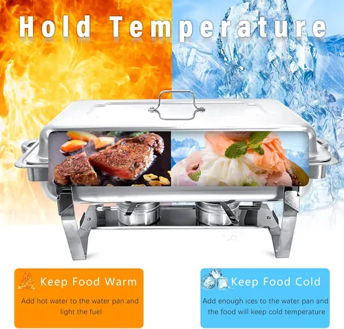 Miniatura 2 de Juego de 2 platos de 8 cuartos de galón para buffet de acero inoxidable, juego completo de calentador de alimentos con bandeja de agua