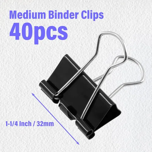 Miniatura 3 de Paquete de 40 clips medianos para carpeta, 1 1/4 pulgadas / 1.260 in, abrazaderas de papel de metal negro para oficina, escuela, hogar, bricolaje