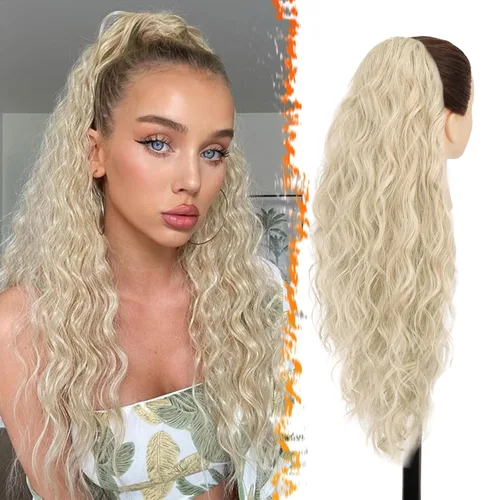 Miniatura 8 de BARSDAR Extensión de cola de caballo rojo burdeos, extensiones de cabello ondulado con cordón de 16 pulgadas para mujer, extensiones de cabello