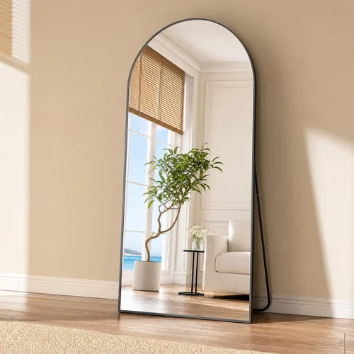 Miniatura 8 de Espejo de 56 x 21 pulgadas, de arco, de longitud completa, espejo de cuerpo completo con marco de aluminio, para colocar de pie, inclinado o Negro