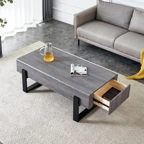 Miniatura 16 de Mesas de centro modernas de 2 niveles rectangulares de madera con amplio almacenamiento, perfectas para sala de estar, decoración de sala