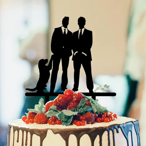 Miniatura 9 de Decoración rústica para tartas de boda del mismo sexo, silueta de novios, decoración para tartas de boda con Rottweiler y Basset Hound Novio y Novio