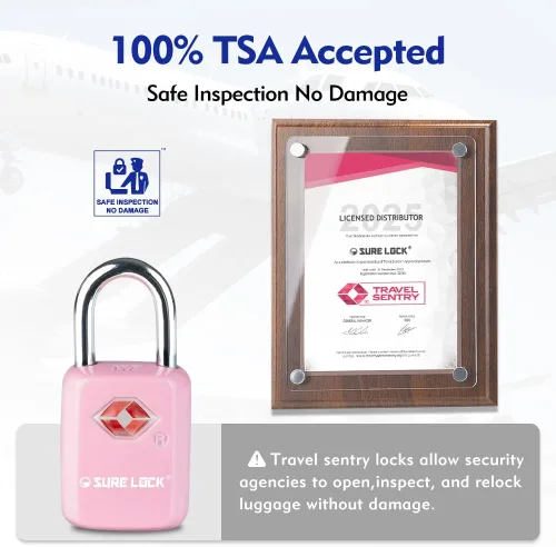 Miniatura 2 de Sure Lock Cerraduras de equipaje aprobadas por la TSA con llaves para viajes, cuerpo de aleación de zinc con grillete de acero, llave similar, llave