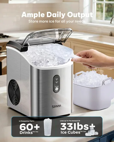 Miniatura 3 de Silonn Máquina de hielo de pepitas para encimera, máquina de hielo de pellets con función de autolimpieza, la máquina de hielo sónico produce 33