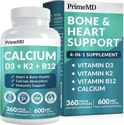 Miniatura 11 de Suplementos de calcio 4 en 1 para mujeres y hombres - Suplemento de calcio con vitamina D3 K2 5000 UI, 601 mg por porción - Sin gluten, apto