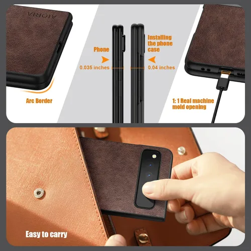 Miniatura 3 de Funda para Google Pixel Fold de cuero de alta calidad, diseño retro, funda protectora completa para Google Pixel Fold 5G (café)