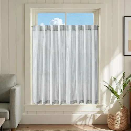 Miniatura 74 de jinchan - Cortinas de lino a rayas para cocina de 20 pulgadas de largo, cortinas de varios niveles, estilo granja moderna de café, tratamientos