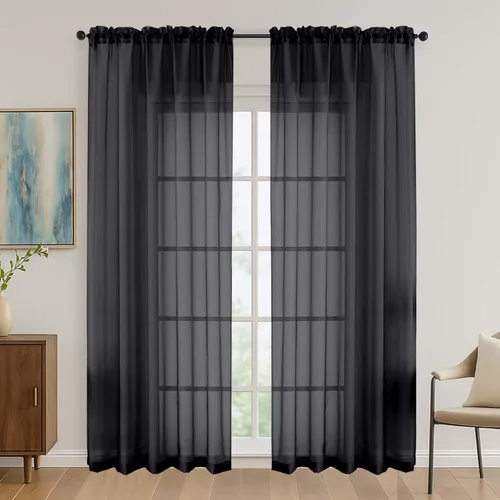 Miniatura 90 de OVZME - Cortinas traslúcidas blancas de 45 pulgadas de largo, 2 paneles, cortinas de gasa con bolsillo para barra para ventanas pequeñas, cada una