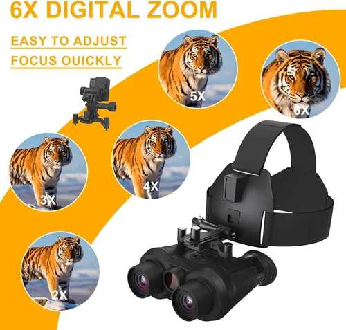 Miniatura 4 de Gafas de visión nocturna y prismáticos montados en la cabeza 3D VR para adultos, visión nocturna digital infrarroja recargable con correa