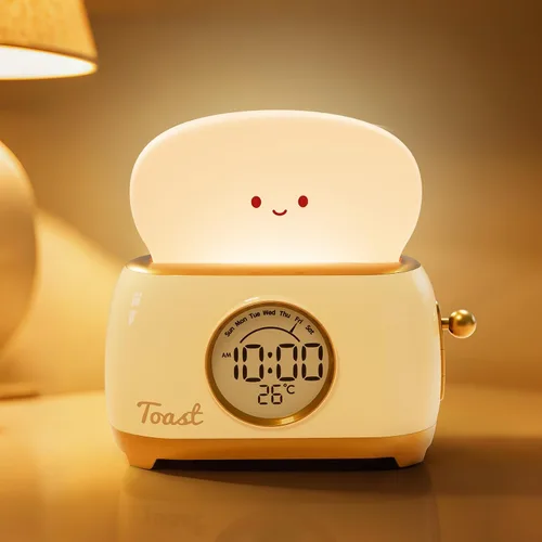 Miniatura 10 de Reloj Despertador para Niños, Lindo Reloj Despertador con Luz Nocturna de Tostada para Dormitorios, Reloj de Escritorio LED Pequeño Recargable