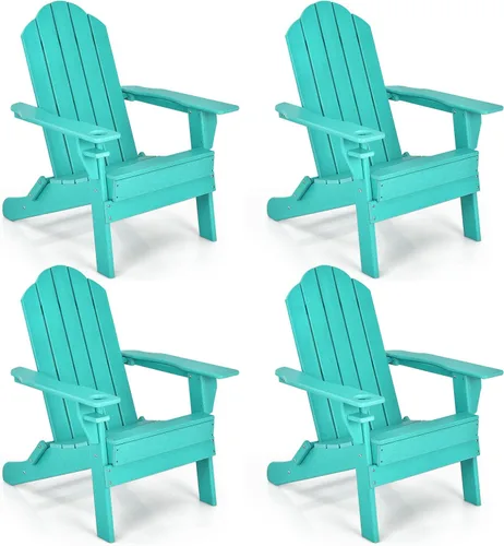 Miniatura 17 de Giantex Adirondack - Silla plegable para exteriores, silla de patio resistente a la intemperie de HDPE con soporte integrado para tazas, silla