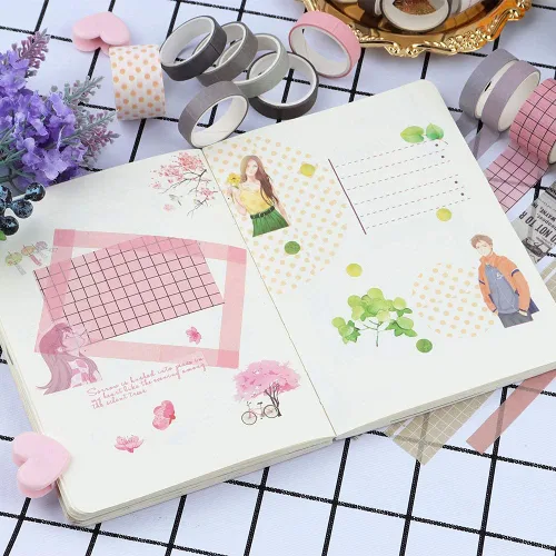 Miniatura 5 de Basic Collection - Juego de 100 rollos de cinta adhesiva de color sólido de 0.39/0.98 pulgadas de ancho, cinta adhesiva para decoración de arte