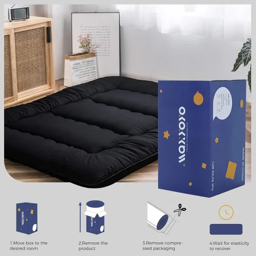Miniatura 4 de MAXYOYO Colchón Japonés de Suelo Futón Colchón, Tapete de Tatami Engrosado de 4", Almohadilla para Dormir Plegable Enrollable para Niños y Niñas