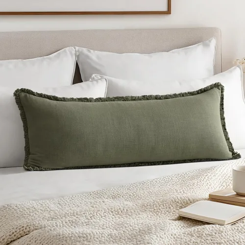 Miniatura 7 de MIULEE Juego de 1 fundas de almohada decorativas de lino neutro con flecos, fundas de cojín de estilo bohemio para sillón, sofá, cama, sala