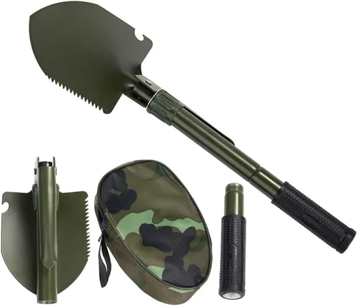 Pala plegable de jardinería, pala militar para campamento, equipo de supervivencia, herramienta de enganche con bolsa de transporte, mango de metal