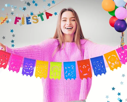 Banderas pequeñas de papel picado, paquete de 5 unidades, decoraciones de pancarta de fiesta de 15 pies de largo, guirnalda de papel multicolor con
