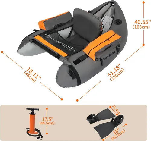 Miniatura 4 de Tubo de flotador de pesca con correas ajustables para mochila, bolsillos de almacenamiento, regla de pescado, barco de pesca con mosca con bomba