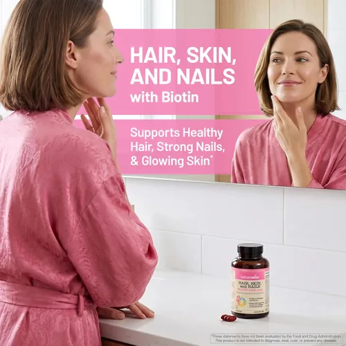 Miniatura 2 de NatureWise Vitamina para el cabello, piel y uñas, biotina 5000mcg con ácido hialurónico, colágeno para mujeres con complejo C, B, D3, A, E, hierro