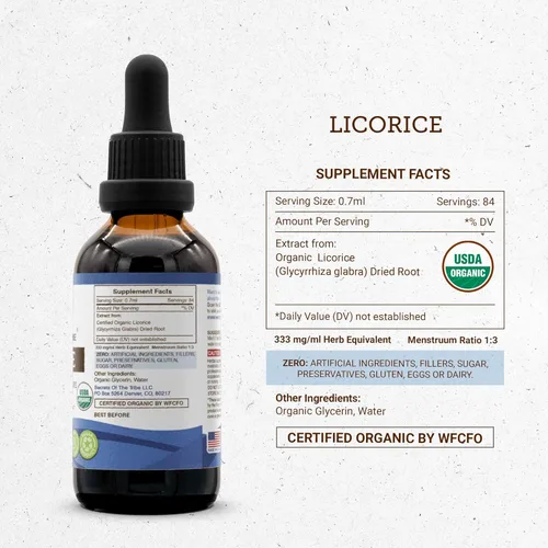 Miniatura 4 de Secrets of the Tribe Regaliz USDA Orgánico Extracto sin alcohol, gotas de hierbas de alta potencia Hecho de regaliz orgánico 100% certificado