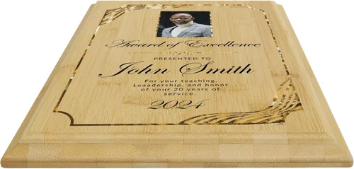 Miniatura 3 de Placa personalizada con acabado de roble de 9 x 12 pulgadas para premios y reconocimiento, placa personalizada con respaldo con cerradura, Diseño D