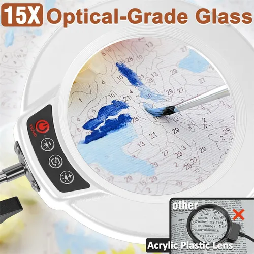 Miniatura 2 de LANCOSC 10X Lupa con luz y soporte, lámpara de pie oscilante ajustable 3-en-1, 5 modos de color, atenuación sin escalones, lupa manos libres con luz