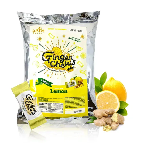 Miniatura 11 de Fusion Select Caramelos masticables de jengibre - Dulces delicias confitadas suaves de Indonesia - Promueve el alivio de las náuseas matutinas