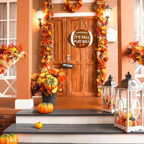 Miniatura 3 de YIXAXKAO Letrero de madera para puerta de fútbol de otoño, letrero de corona, colgante de puerta, decoración colgante de madera, letrero decorativo