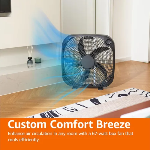 Miniatura 4 de Amazon Basics Ventilador de caja de 3 velocidades para dormitorio, portátil con asa de transporte, potente flujo de aire, 5 cuchillas, diseño