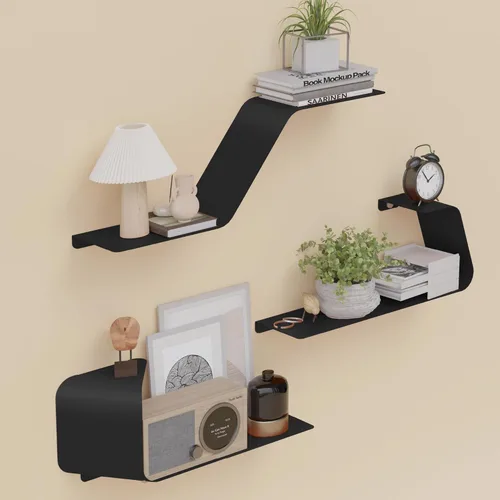 Sttoraboks Estantes flotantes, juego de 3 estantes de metal montados en la pared con diseño único para almacenamiento en la pared, estante de