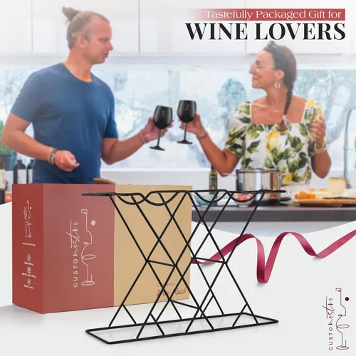 Miniatura 6 de Gusto Nostro Estantes de vino pequeños para 8 botellas y 4 vasos, estante de vino para encimera con soporte para vidrio, moderno estante de vino