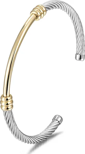 WISTIC Gold Bracelet Bangle for Women Girls Silver Mixible Cable Wire Cuff Twisted Chunky Polished Bracelet for Girls Stainless Steel Vintage Jewelry