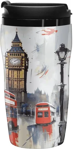 London - Taza de café caliente, taza de viaje reutilizable, tazas de café helado, doble aislamiento térmico, taza de café con tapa a prueba de