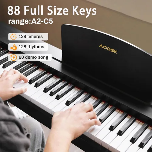 Miniatura 2 de AODSK Piano digital para principiantes, teclado de 88 teclas, piano eléctrico de tamaño completo para principiantes, con soporte de partituras
