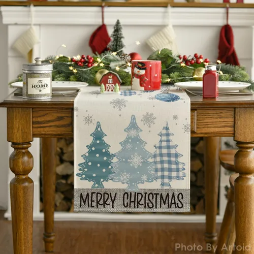 Miniatura 2 de Artoid Mode - Camino de mesa de Navidad con pinos azules, decoración navideña para mesa de comedor de 13 x 36 pulgadas