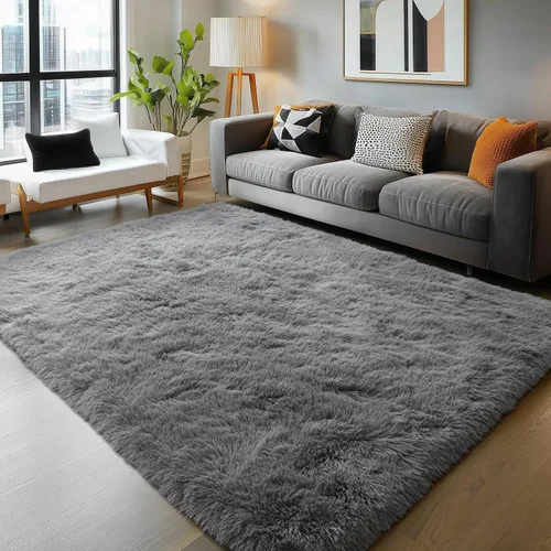 Miniatura 9 de PAGISOFE Alfombras de felpa lavables para sala de estar, 5 x 7 pies, color gris, alfombras suaves y peludas para dormitorio de niños, alfombra de 2