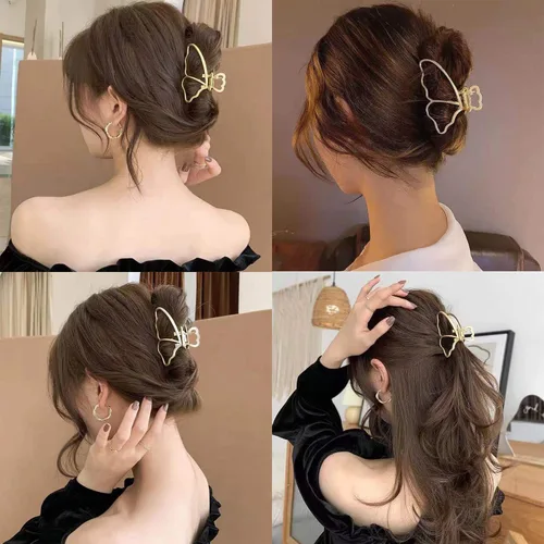 Miniatura 6 de 6 paquetes de pinzas de metal grandes de mariposa para el cabello, pasador grueso para mujer, pinzas antideslizantes para el cabello, accesorios