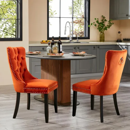 Miniatura 103 de Juego de 2 sillas de comedor tapizadas de terciopelo, sillas laterales de cocina de estilo moderno con ribete de cabeza de clavo y patas de madera