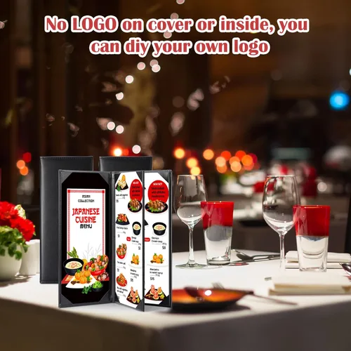 Miniatura 7 de Jexine 20 fundas negras para menú, impermeables, para restaurante, cafetería, bar, de piel sintética, 4 vistas, libro de menú plegable con esquinas