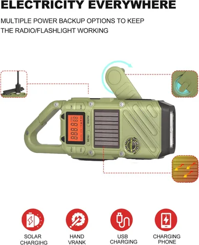 Miniatura 5 de Walkie Talkies de emergencia para adultos con NOAA, FM, SOS, escaneo y linterna 10 millas, manivela solar/carga USB, campamento VOX, caza