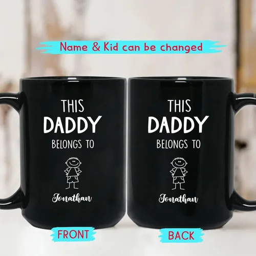 Miniatura 2 de Taza de café con texto en inglés "This Daddy Belongs To Coffee Cup", regalo para el día del padre, Navidad, taza de café negra personalizada
