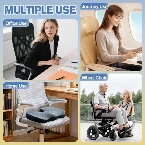 Miniatura 6 de Mureon Cojín para silla de oficina, cojín ergonómico grande de espuma viscoelástica para aliviar la presión de la cadera, soporte antideslizante