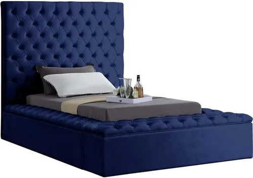 Miniatura 15 de Colección moderna Meridian Furniture Bliss, cama tapizada de terciopelo contemporánea con acolchado de botón profundo y compartimentos de Negro
