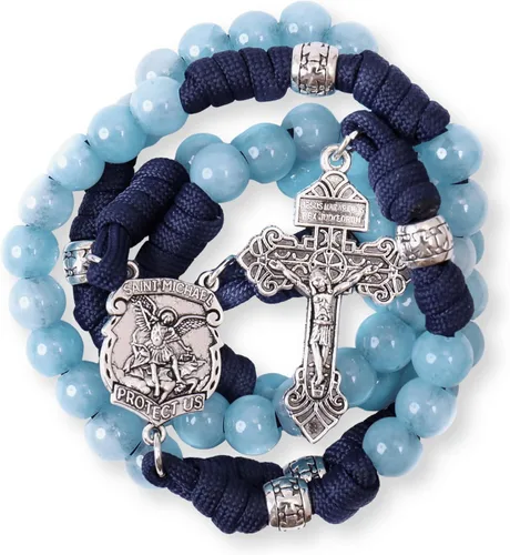 Miniatura 21 de Nazareth Store Rosario de cuerda de paracaídas de San Miguel, collar de rosario resistente y rosario de una década, cuentas de piedra natural