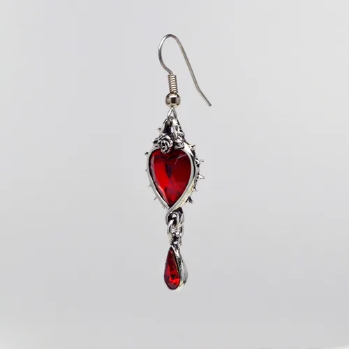 Miniatura 6 de Pendientes colgantes de corazón rojo con cristales austriacos, espinas y rosas, acabado plateado, Metal