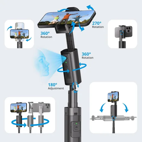 Miniatura 6 de Fuloview Trípode de seguimiento facial automático, trípode de teléfono de 67 pulgadas para iPhone, rotación de 360° que sigue tu movimiento, control