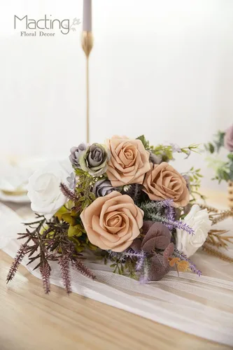 Miniatura 5 de MACTING - 30 piezas de rosas artificiales con tallo, flores de espuma falsas para ramos de boda DIY, centros de mesa, decoración de fiesta, baby